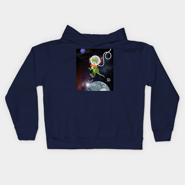 Confused T-Rex in Space Funny Kids Kids Hoodie by EvolvedandLovingIt